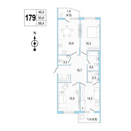 Продажа 3-комнатной квартиры 98,9 м², 2/8 этаж