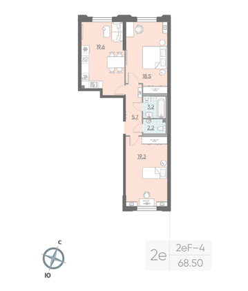 Продажа 2-комнатной квартиры 68,5 м², 2/23 этаж