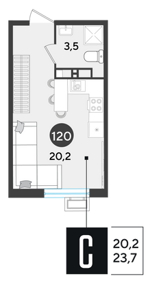 Продажа квартиры-студии 23,7 м², 13/18 этаж