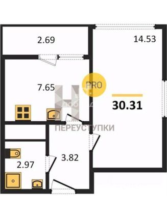 Продажа 1-комнатной квартиры 30 м², 20/25 этаж