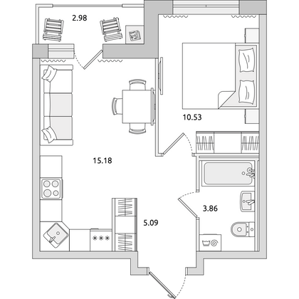 Продажа 1-комнатной квартиры 37,6 м², 2/22 этаж