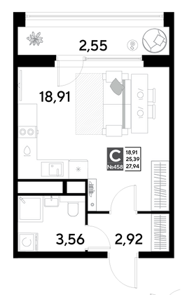 Продажа квартиры-студии 27,9 м², 13/25 этаж