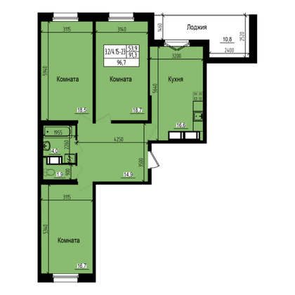 96,7 м², 3-комн. квартира, 20/23 этаж