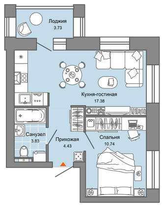 38 м², 2-комн. квартира, 1/4 этаж