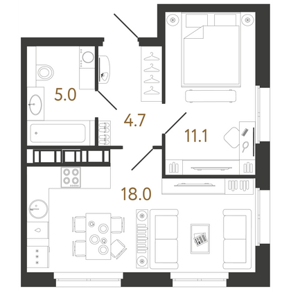 38,8 м², 1-комн. квартира, 10/14 этаж