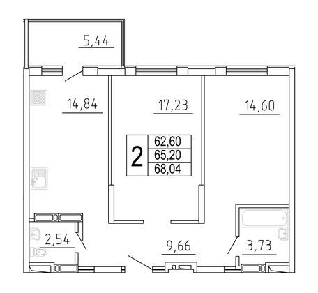 67,7 м², 2-комн. квартира, 2/27 этаж