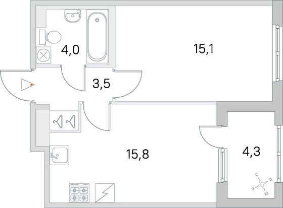 Продажа 1-комнатной квартиры 40,5 м², 2/5 этаж