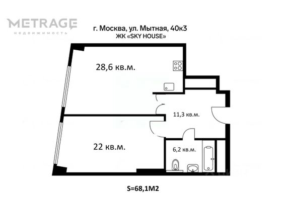 Продажа 2-комнатной квартиры 68,1 м², 23/29 этаж