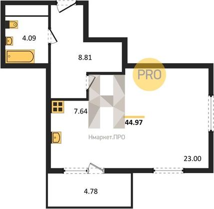 Продажа квартиры-студии 45 м², 12/19 этаж