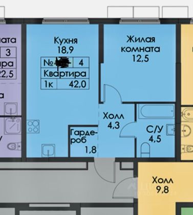 Продажа 1-комнатной квартиры 42 м², 10/24 этаж