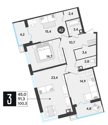 Продажа 3-комнатной квартиры 100,3 м², 6/18 этаж