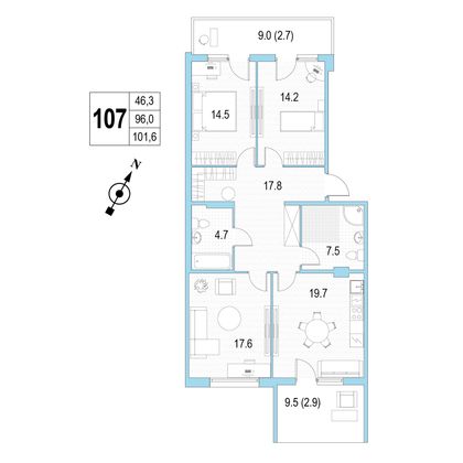 Продажа 3-комнатной квартиры 101,6 м², 4/4 этаж