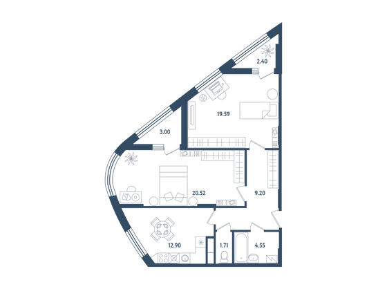 71,2 м², 2-комн. квартира, 3/6 этаж