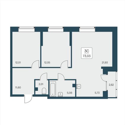 73 м², 3-комн. квартира, 1/25 этаж