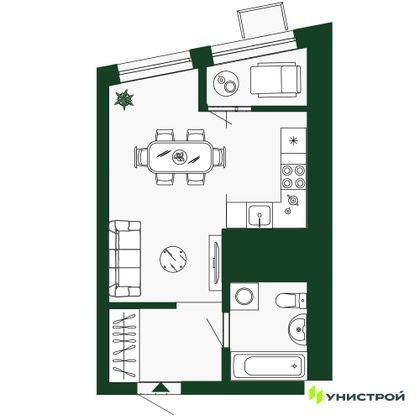 27,7 м², 1-комн. квартира, 30/34 этаж