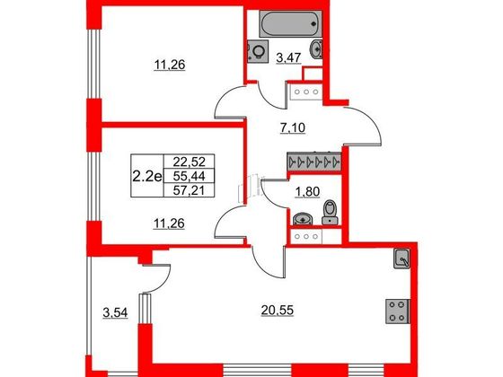 Продажа 2-комнатной квартиры 55,4 м², 14/14 этаж