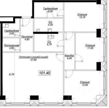 Продажа 3-комнатной квартиры 101,4 м², 32/41 этаж