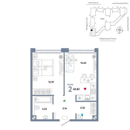 40,8 м², 2-комн. квартира, 3/20 этаж