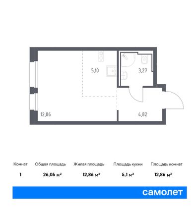 26 м², студия, 15/23 этаж