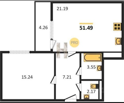 Продажа 1-комнатной квартиры 53,6 м², 3/12 этаж