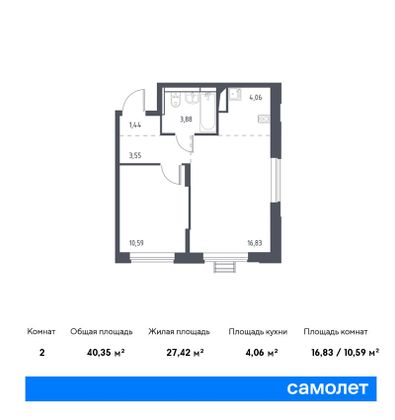 Продажа 2-комнатной квартиры 40,3 м², 2/17 этаж