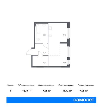 42,1 м², студия, 1/9 этаж