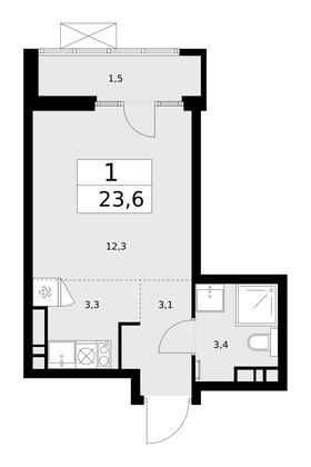 23,6 м², 1-комн. квартира, 16/16 этаж