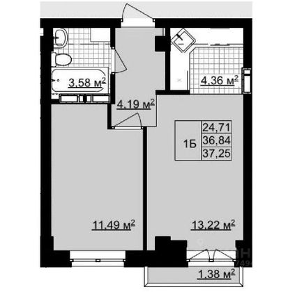 Продажа 1-комнатной квартиры 36,8 м², 9/9 этаж