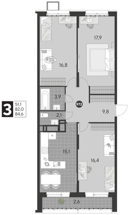 Продажа 3-комнатной квартиры 84,6 м², 14/21 этаж