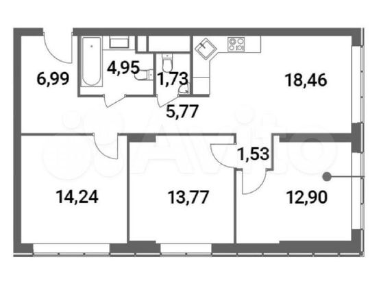 Продажа 4-комнатной квартиры 80,3 м², 22/51 этаж