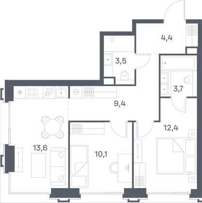 57,1 м², 2-комн. квартира, 3/29 этаж