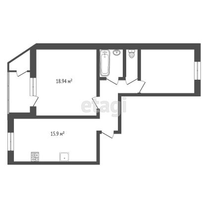 Продажа 2-комнатной квартиры 57,3 м², 1/17 этаж