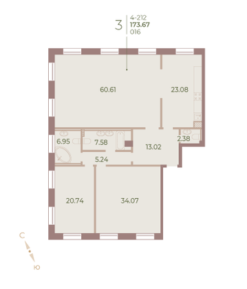 Продажа 3-комнатной квартиры 173,6 м², 1/7 этаж