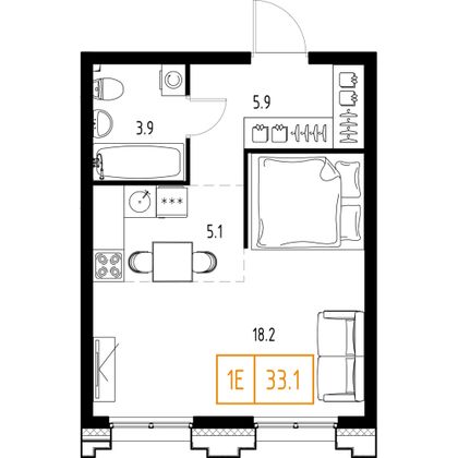 Продажа 1-комнатной квартиры 33,1 м², 2/9 этаж