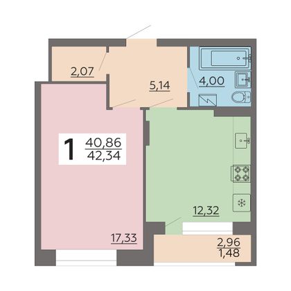 Продажа 1-комнатной квартиры 42,3 м², 3/24 этаж