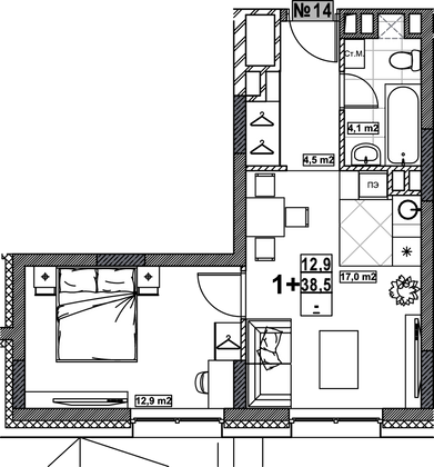 Продажа 1-комнатной квартиры 38,5 м², 2/24 этаж