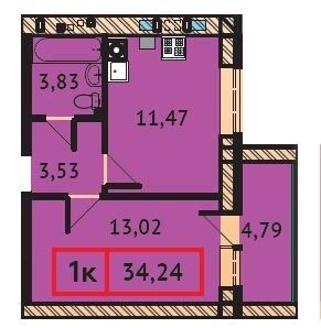 Продажа 1-комнатной квартиры 34,2 м², 3/9 этаж