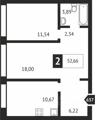 Продажа 2-комнатной квартиры 52,7 м², 1/16 этаж