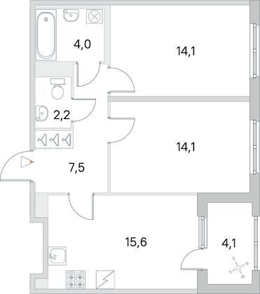 Продажа 2-комнатной квартиры 59,5 м², 4/5 этаж