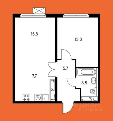 Продажа 1-комнатной квартиры 46 м², 9/25 этаж