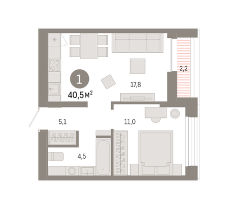 Продажа 1-комнатной квартиры 40,5 м², 9/9 этаж