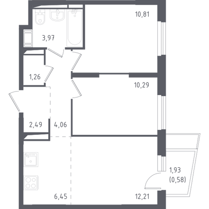 39,7 м², 1-комн. квартира, 6/12 этаж