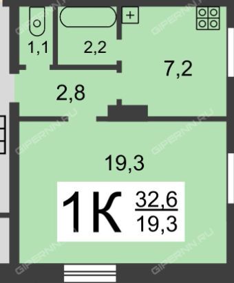 Продажа 1-комнатной квартиры 32,6 м², 1/3 этаж