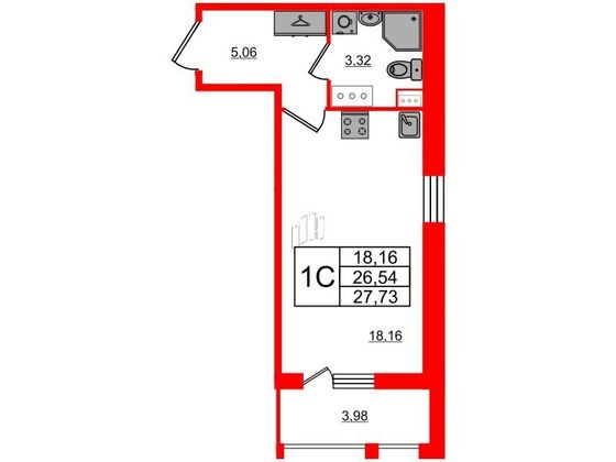 Продажа квартиры-студии 26,5 м², 3/12 этаж