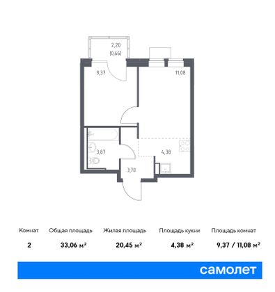 33,1 м², 1-комн. квартира, 12/17 этаж