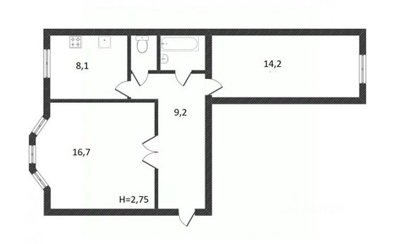 Продажа 2-комнатной квартиры 53,3 м², 5/5 этаж