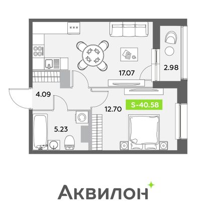 40,6 м², 1-комн. квартира, 4/12 этаж