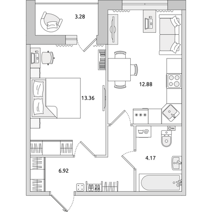 Продажа 1-комнатной квартиры 40,6 м², 9/14 этаж