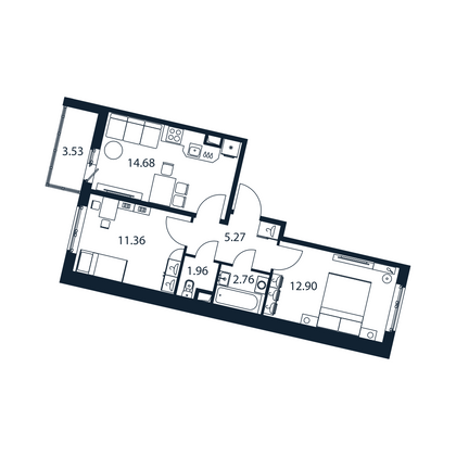 Продажа 2-комнатной квартиры 50,7 м², 2/12 этаж