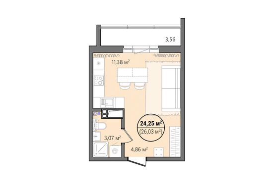 Продажа 1-комнатной квартиры 37,3 м², 2/14 этаж